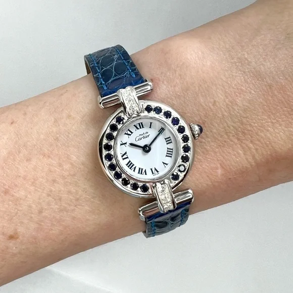 CARTIER VERMEIL COLISEE Quartz 24mm .23TVW DIAMONDS 1.1TCW Blue SAPPHIRES Watch CARTIER VERMEIL COLISEE Quartz 24mm .23TVW DIAMONDS 1.1TCW  main image 3
